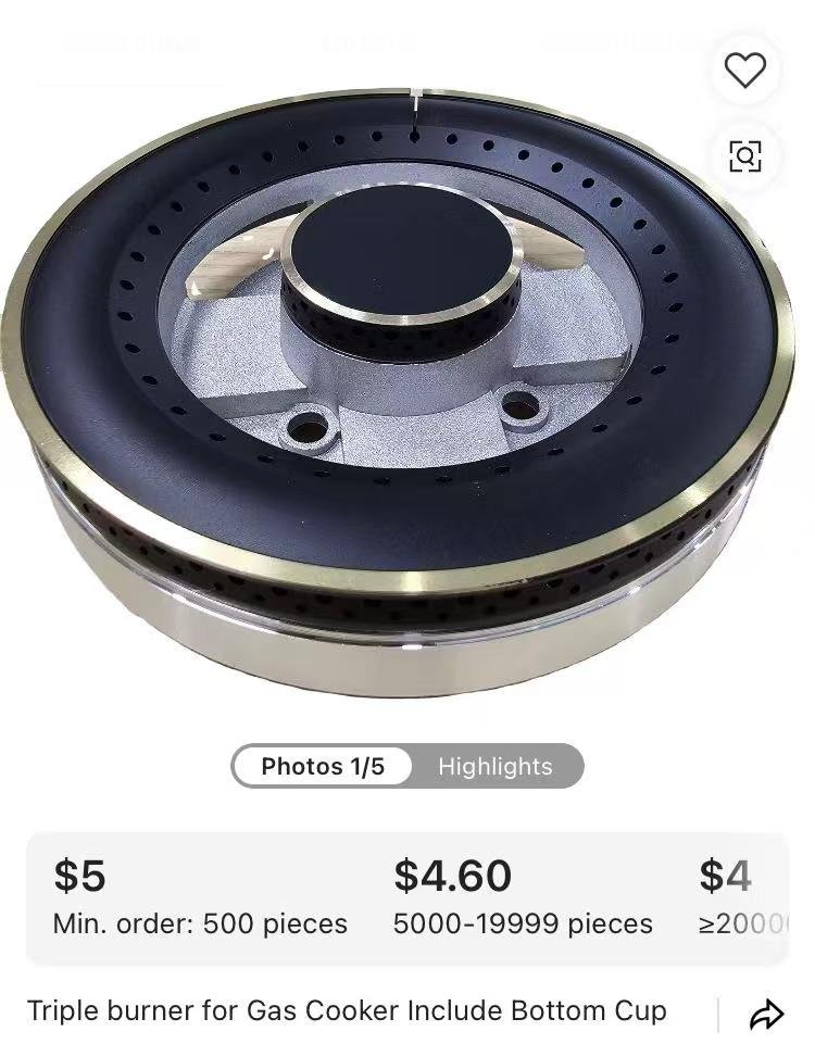 Triple Burner for Gas Cooker with Bottom Cup