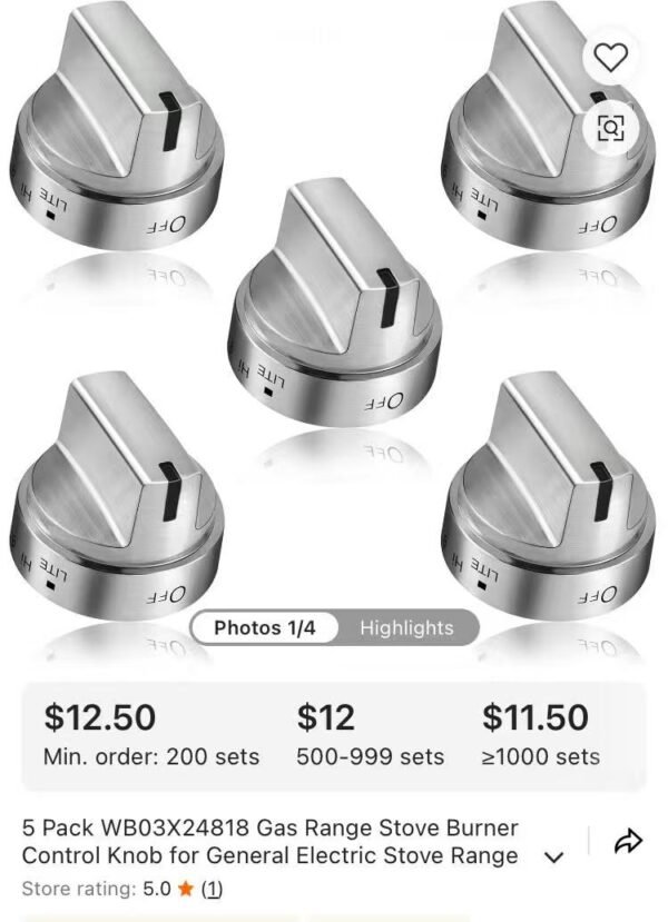 5 Pack WB03X24818 Stove Knob Replacement