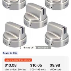 5 Pack Stainless Steel WB03x24818 Gas Stove Knob Set